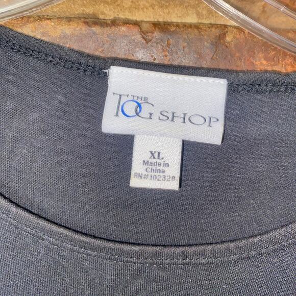 The Tog Shop Black Beige Floral Beaded Embroidered Short Sleeve Top Women's XL - Picture 4 of 6